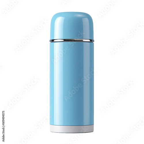 Light-blue, rounded thermos bottle