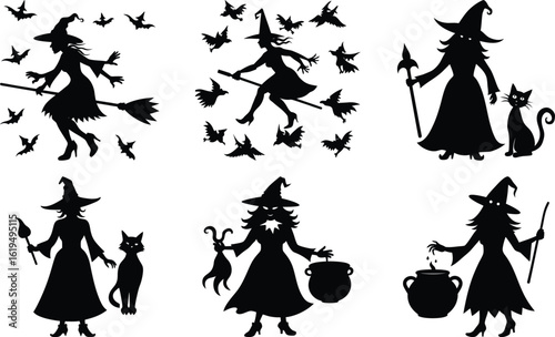 Halloween silhouette elements bundle isolated on white transparent background