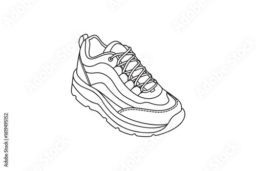 Detailed Line Art Illustration of a Sporty Sneaker A Versatile Graphic Element for Fashion Fitness and Design Projects with a Clean and Modern Aesthetic perfect