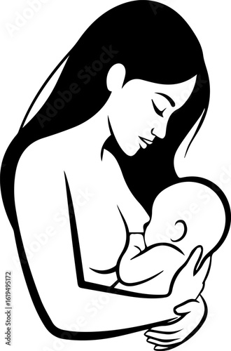 Doodh Pilati Maa ka Line Art/Silhouette - Breastfeeding Awareness, Maternity Support, aur Mother's Love ke liye.