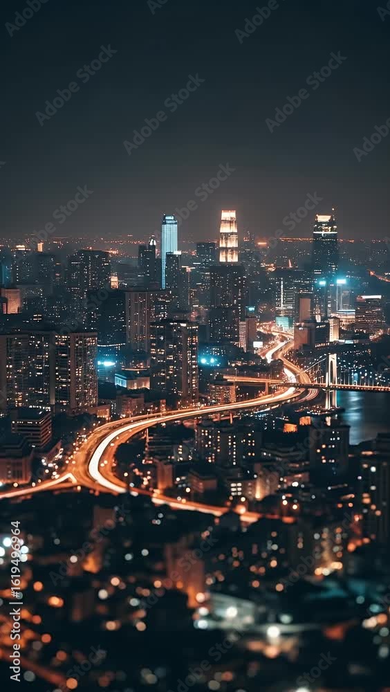 custom made wallpaper toronto digitalNight Cityscape with Illuminated Buildings and Roads.