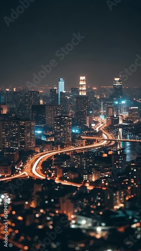 Wallpaper Mural Night Cityscape with Illuminated Buildings and Roads. Torontodigital.ca