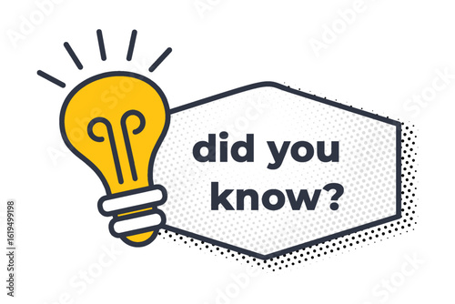 Flat vector design with bulb icon, did you know text and fact label for quiz or info post. Creative template for business, banner or educational content.