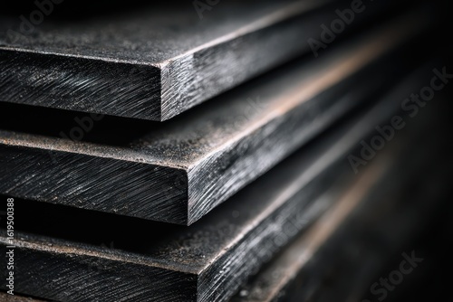 Stacked metal sheets on blurred industrial background for manufacturing purposes
