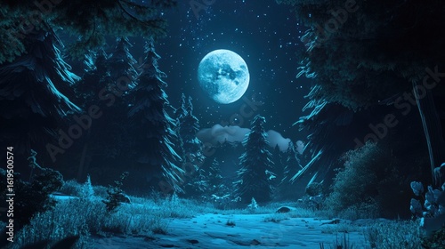 Enchanted Winter Forest: Full Moon Night Scene