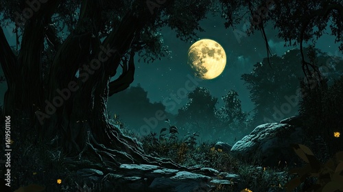 Enchanted Moonlight Forest: A Nighttime Nature Scene