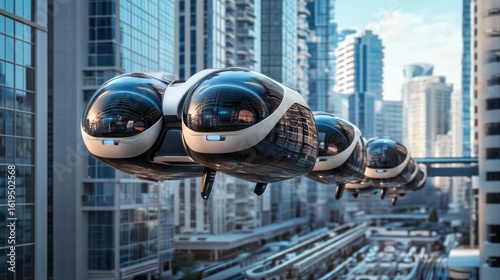 Futuristic City Transportation: Autonomous Aerial Vehicles in Urban Skyline