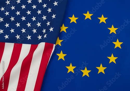 The iconic flags of America and Europe intertwined, signifying diplomatic ties and shared values