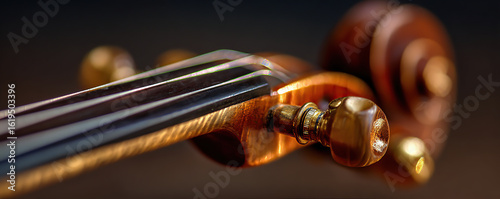 Close-up view of a finely crafted violin neck showcasing intricate details and craftsmanship