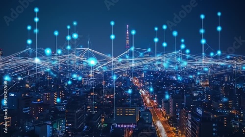 Wallpaper Mural Digital city connected by glowing lines with technology  modern buildings in Tokyo. Torontodigital.ca