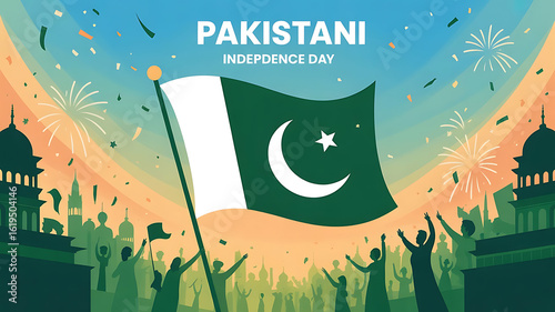 Pakistan national flag hide in beautiful clouds. Pakistan national flag for independence day, 14Th of august happy pakistan independence day. Vector template , Generative Ai