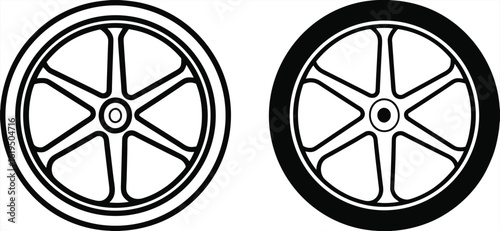 Mag Wheel icons. Black and White Vector Icons of Magnetic Vehicle Wheel. Car service concept
