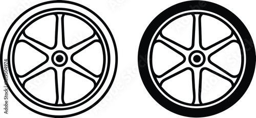 Mag Wheel icons. Black and White Vector Icons of Magnetic Vehicle Wheel. Car service concept
