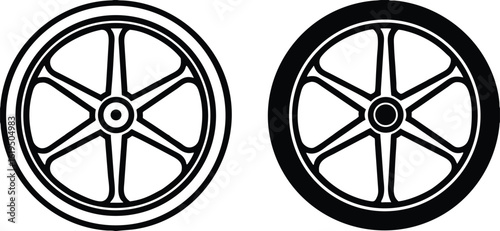Mag Wheel icons. Black and White Vector Icons of Magnetic Vehicle Wheel. Car service concept
