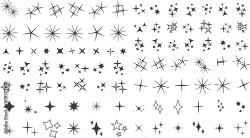 Decorative Sparkle and Star PNG Set with Transparent Background Featuring Ornamental Icons for Branding Accents, UI Assets, and Graphic Design Templates eps vector file.