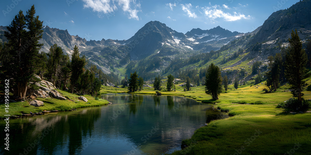 High mountain meadows. Majestic mountains and tranquil waters High mountain meadows. Majestic mountains and tranquil waters