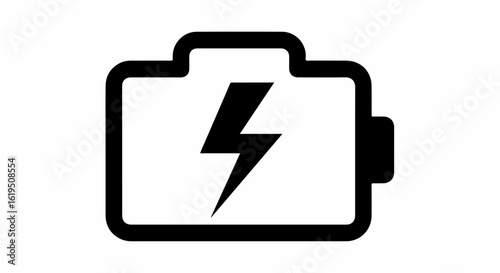 Black and White Battery Icon with Lightning Bolt Symbol