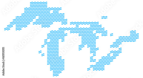 Great Lakes, silhouette from wavy line pattern. Flat vector illustration isolated on white background.