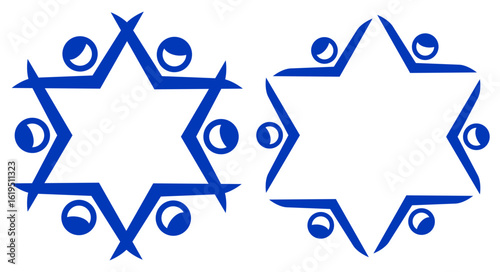 Star of David stick figure composition. The unification of the people of Israel. Flat vector illustration isolated on white background.