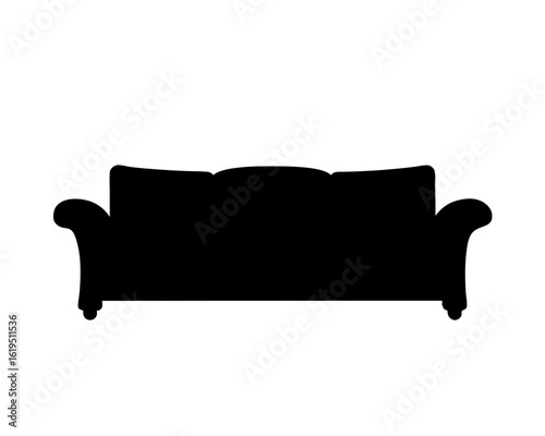 Silhouette of a classic threeseat sofa on a white background
