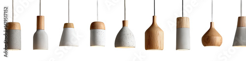 A row of pendant lights with a two-toned design