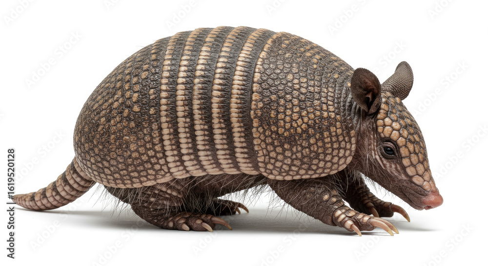 Fototapeta premium Ninebanded Armadillo Detailed Profile View Isolated on White.