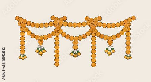 Traditional floral toran adornment featuring auspicious elements for festive celebrations and decor