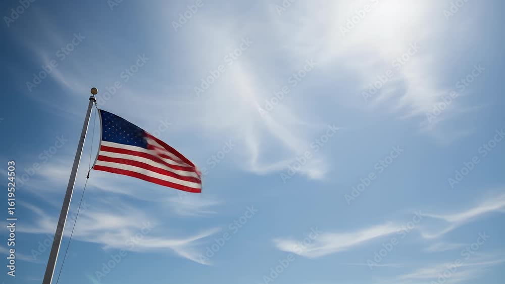 American flag waving proudly in the breeze against a bright blue sky, perfect for patriotic holidays and national pride, a symbol of freedom American flag waving proudly in the breeze against a bright blue sky, perfect for patriotic holidays and national pride, a symbol of freedom