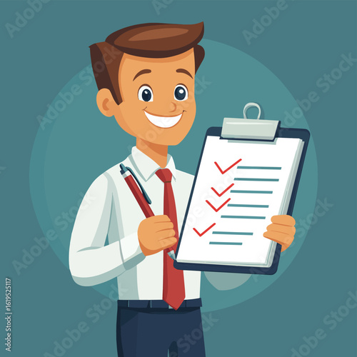 businessman writing in notebook businessman planning on note control list on notepad survey quiz to-do list agreement, vector style simple color