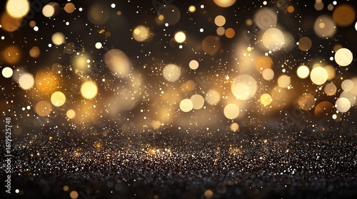 Golden Glitter Sparkle Background: Festive Bokeh Lights