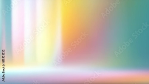 Pastel light streams down in smooth vertical bands creating a soft rainbow and radiant glow abstractly presented