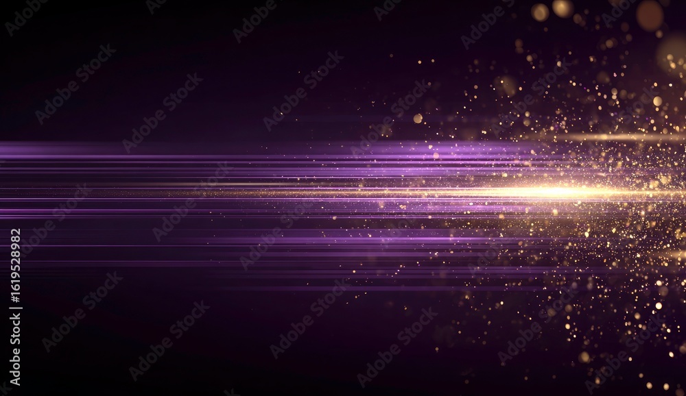 Obraz premium Abstract Purple and Gold Light Streaks with Bokeh Effect on Dark Background