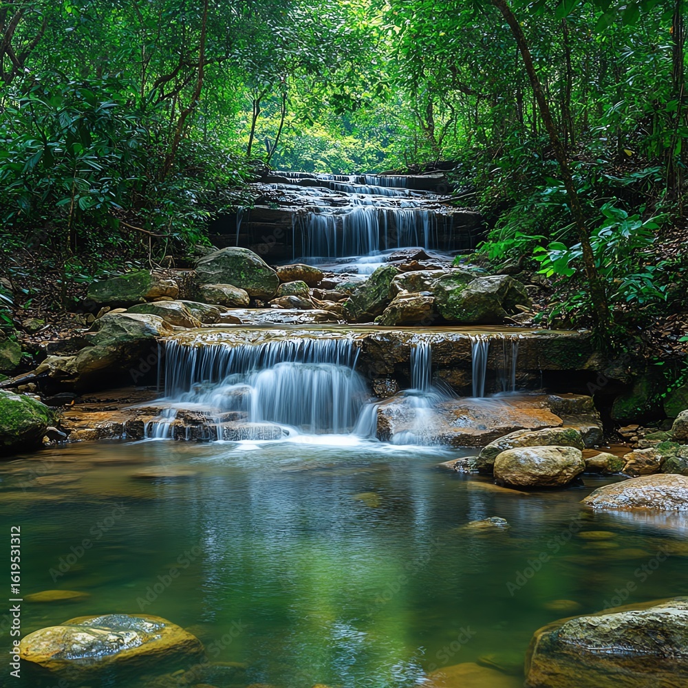Naklejka premium waterfall in the jungle high resolution for isolate image