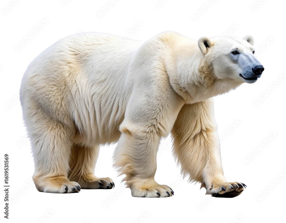 Fototapeta premium Side View of Adult Polar Bear Walking PNG