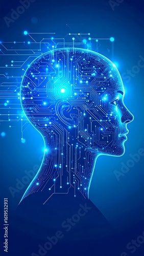 Futuristic AI head profile
