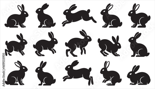 set of rabbits silhouettes