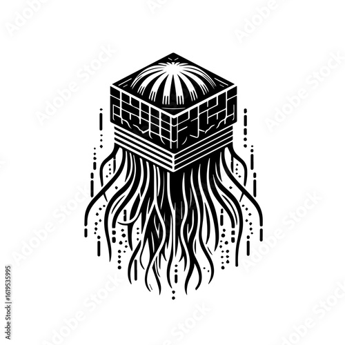 Abstract Geometric Cube with Tentacles and Rays.