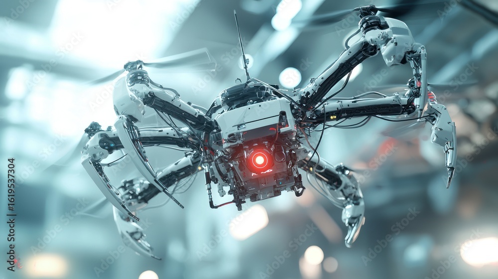 Fototapeta premium Futuristic Spider Drone: Aerial Robotics Innovation