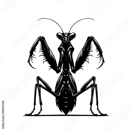 Black Silhouette Praying Mantis Insect.