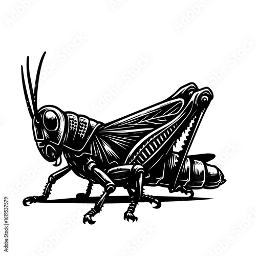 Detailed Black and White Grasshopper Illustration 1.