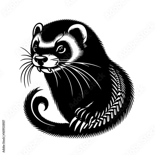 Ferret Black and White Stylized Illustration.
