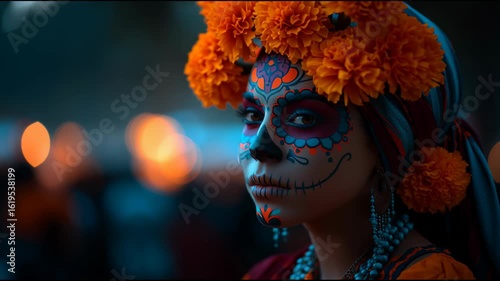 Woman in Day of the dead and mexico city,