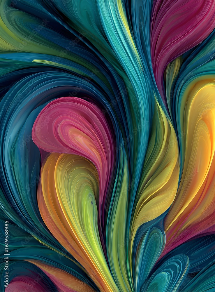 Naklejka premium Vibrant abstract oil painting with colorful flowing patterns and bold brush strokes