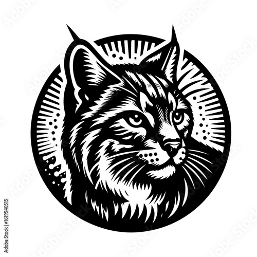 Stylized Black and White Bobcat Head Emblem.