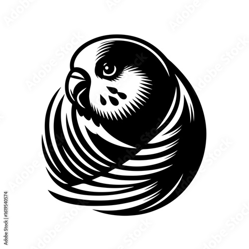 Stylized Black and White Budgie Bird Illustration.