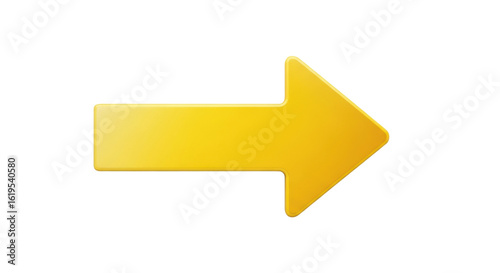 Bright yellow arrow with smooth gradient, crisp contours, pointing right, centrally positioned on a transparent background with ample copy space, isolated with no shadows, concept of direction and