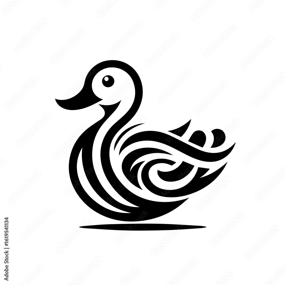 Obraz premium Stylized Black and White Duck Illustration.