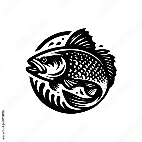 Stylized Black and White Fish Emblem.