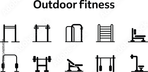 Illustration of various outdoor fitness equipment in a minimalist style design