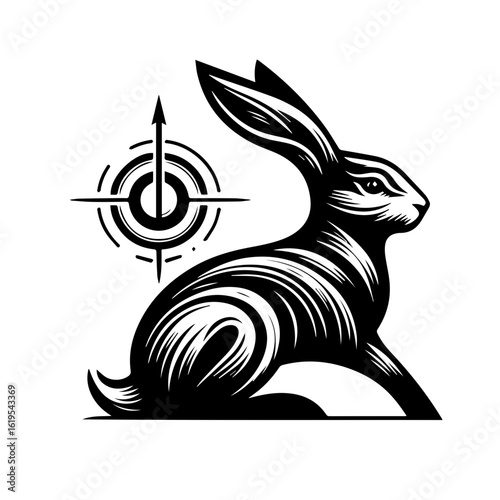 Stylized Black Rabbit with Compass Symbol.